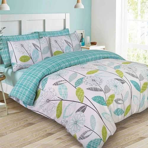 ALLIUM FLORAL TARTAN CHECK DUVET COVER SET - TEAL/GREEN