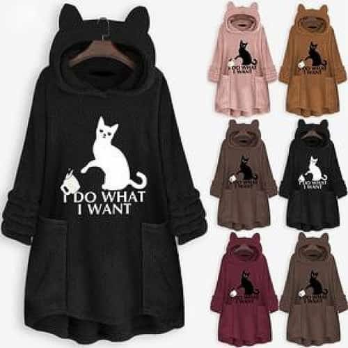 Womail Hoodie Sweatshirt Womens winter Fleece Cat Ear Long Pocket loose Casual Hooded Feminine Overs