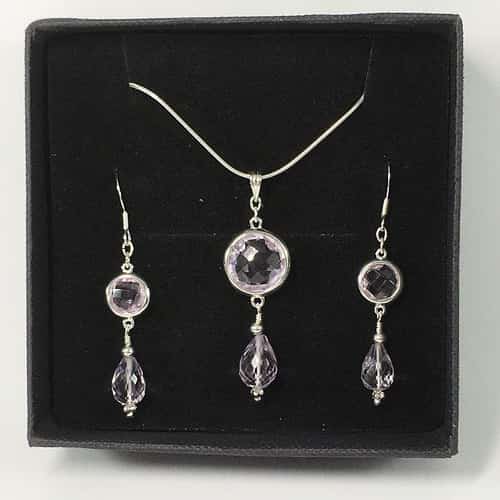 Pink Amethyst And Sterling Silver Necklace Set