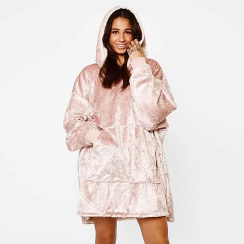 Crushed Velvet Hooded Blanket - Blush Pink