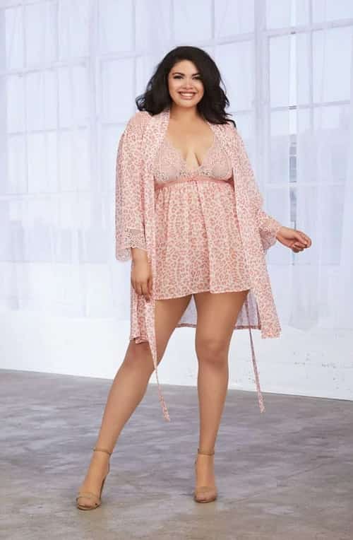Plus Size Dreamgirl Pink Leopard Print Chiffon Robe with Set-In Belt for only £39.99