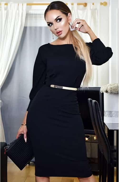 Belt Detail Black Dress - Fast Selling at £24.99 only!