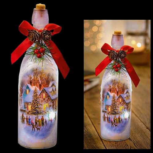Premier 26cm Battery Light up Bottle with 10 White LED's - Snowy House