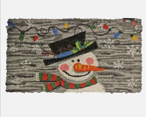Christmas Outdoor Doormat - 100%Coir - 35x65cm - Snowman Fairy Lights