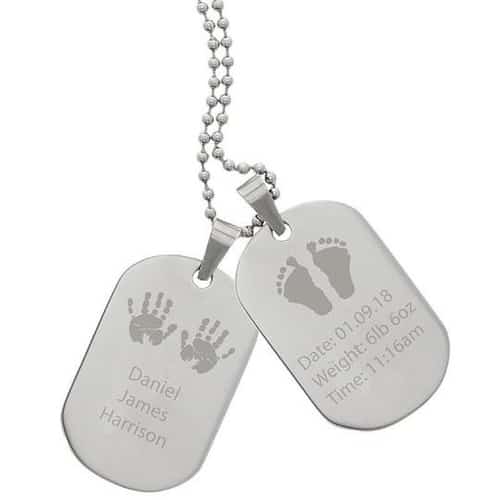 Personalised Hands and Feet New Baby Stainless Steel Double Dog Tag Necklace