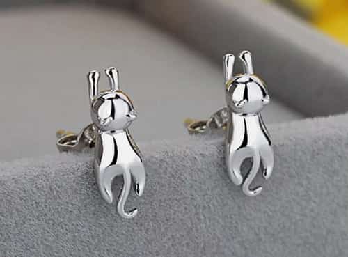 Mini Cute Cat Earrings Stud 925 Sterling Silver