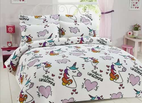 Teddy Fleece Unicorn Pattern Duvet Cover Set