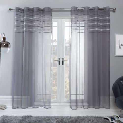 SIENNA LATINA DIAMANTE VOILE NET CURTAINS EYELET, CHARCOAL GREY - 55" X 87"