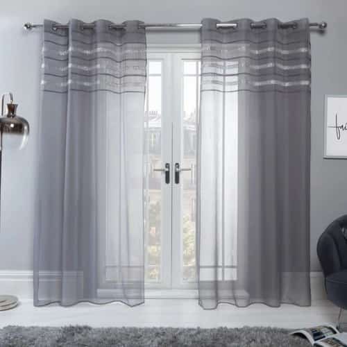SIENNA LATINA DIAMANTE VOILE NET CURTAINS EYELET, CHARCOAL GREY - 55" X 87" Free Postage