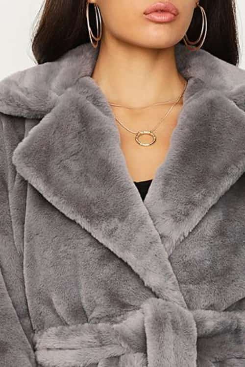 Charcoal Plush Teddy Long Belted Coat