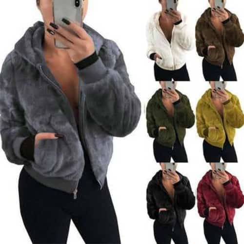 Women Hoodie Fleece Coat Hooded Jacket