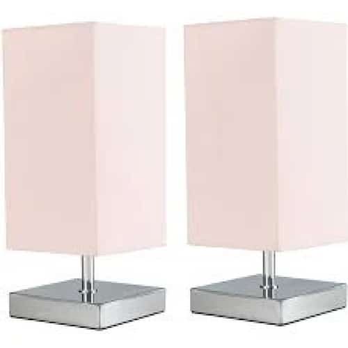 2 x Square Chrome Touch Table Lamps - Pink Free Postage