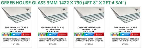 GREENHOUSE GLASS / HORTICULTURAL 1422 MM x 730 MM (4ft 8" x 2ft 4 3/4")