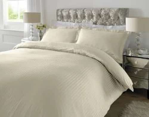300 TC - 100% Cotton Sateen Stripe Duvet Cover Set Ivory [King] Free Postage