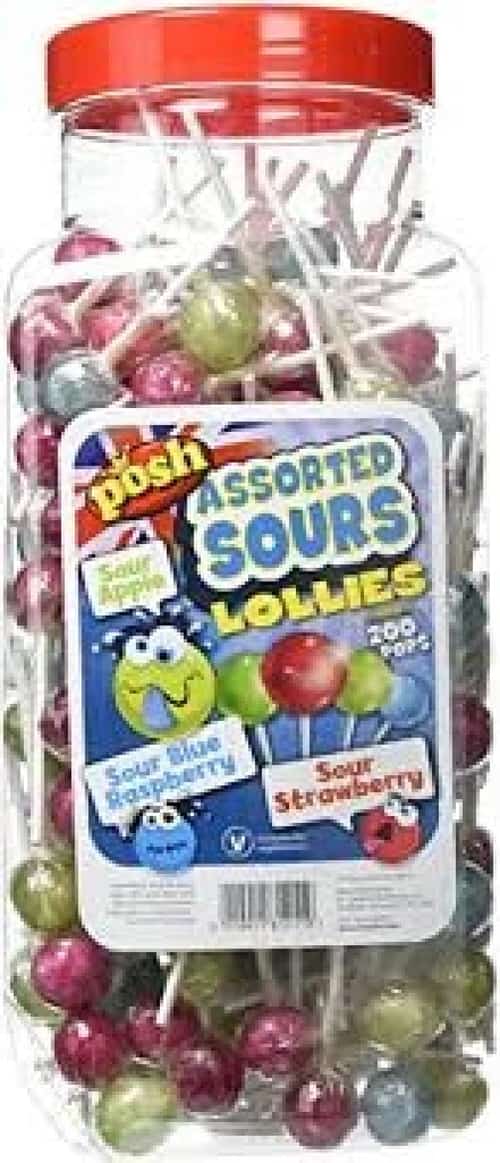 ASSORTED SOUR LOLLIPOPS JAR (POSH) 200 COUNT Free Postage