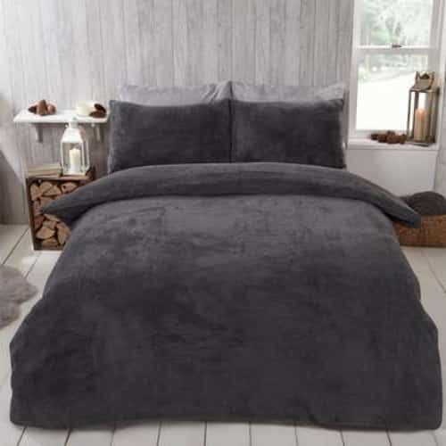 Teddy Fleece Duvet Set - Charcoal Grey