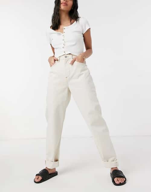 ASOS DESIGN high rise 'slouchy' mom jean in ecru: £32.00!