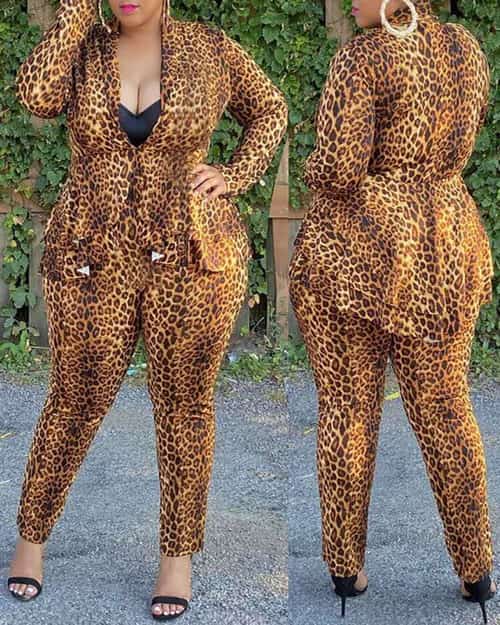 Plus Size Ruffles Hem Top & High Waist Pants Set
