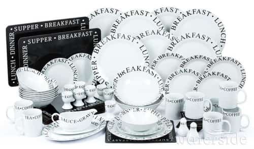 WATERSIDE SCRIPT 65 PIECE DINNER SET - BLACK Free Postage
