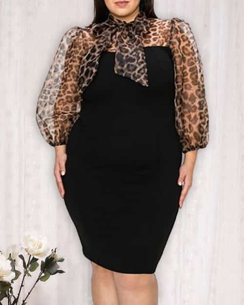 Plus Size Leopard Print Patchwork Bodycon Dress Free Postage