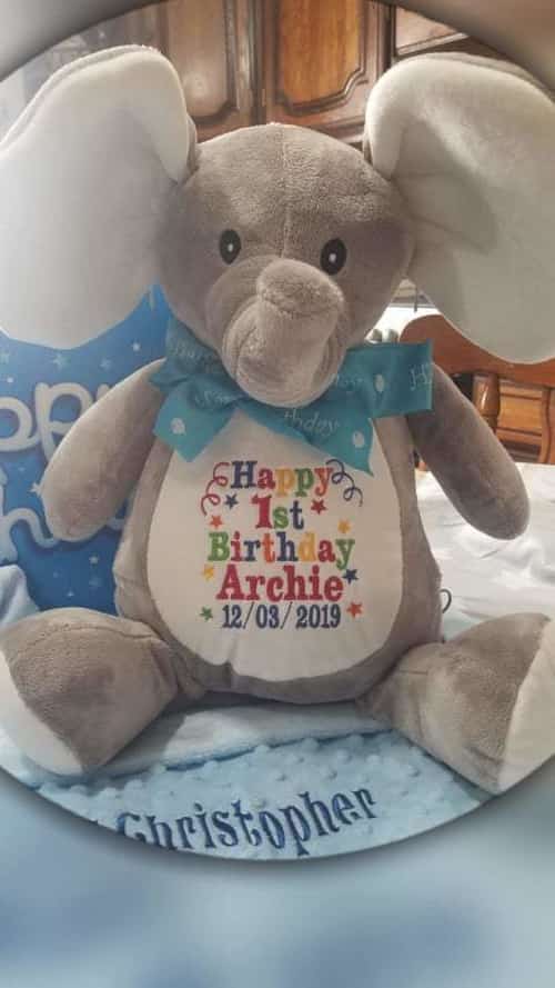 Elephant Teddy Blue Bow