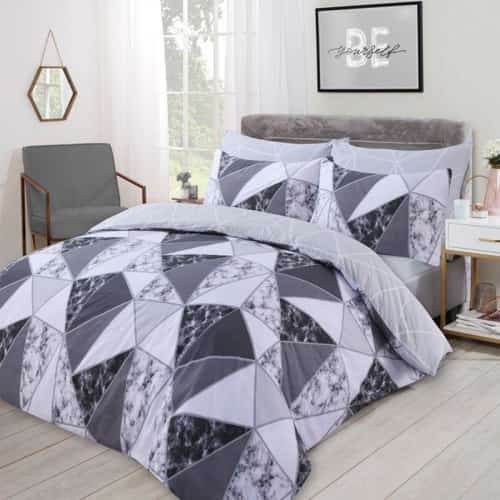 DREAMSCENE MARBLE GEOMETRIC DUVET SET - CHARCOAL