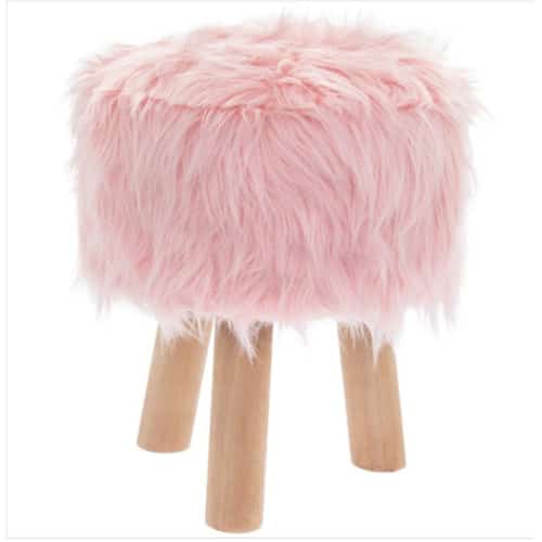 Pink Furry Stool Round