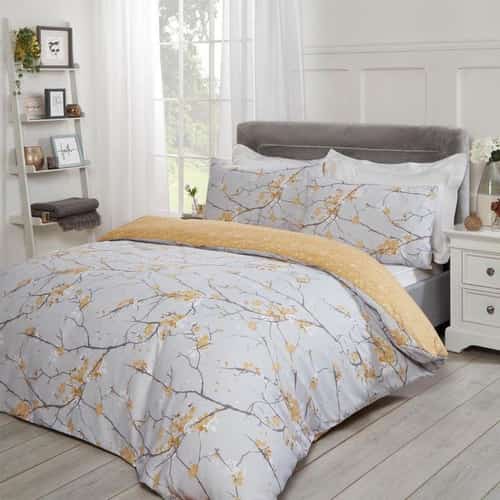 Dreamscene Spring Blossoms Duvet Cover Set - Ochre - Single, Double, King and Super King Free Post