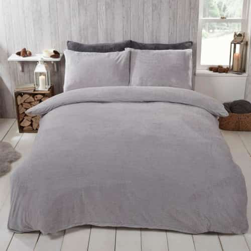 BRENTFORDS TEDDY FLEECE DUVET COVER SET - SILVER GREY
