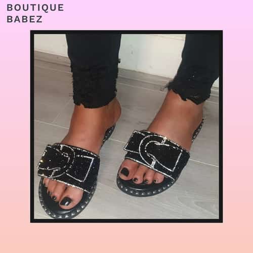Diamante Buckle Sandals - Black £21.99