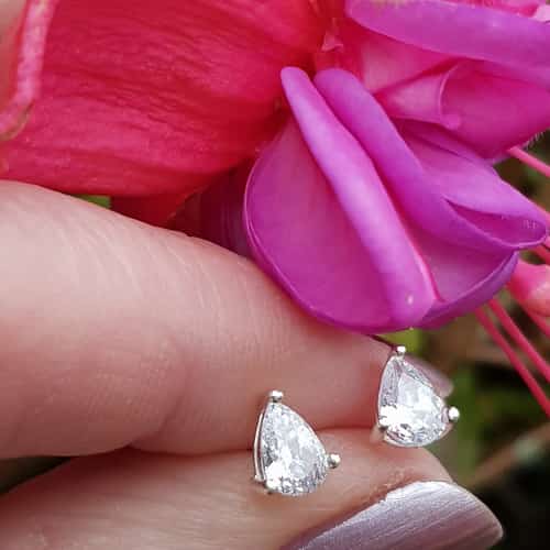 Teardrop cubic zirconia silver stud earrings - 5mm x 6.5mm - £13 - Free delivery