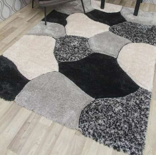 Grey Black 3D Shaggy Rug 120x170 Thick Soft 50mm Deep Flokati Pile Contemporary- Grey