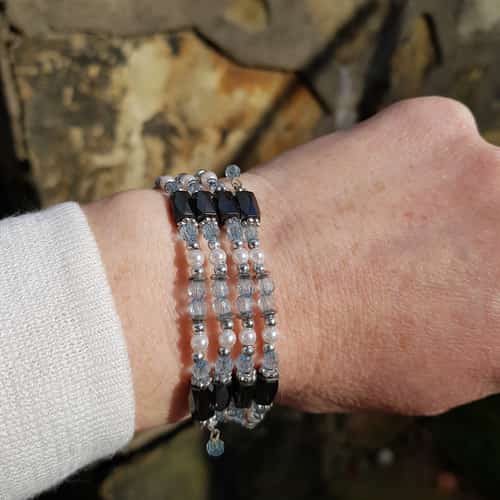 23" Magnetic hematite & blue bead chain can be worn as necklace or bracelet