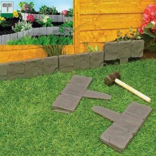 10 Pack Dark Grey Cobbled Stone Effect Garden Lawn Edging Plant Border - Simply Hammer In