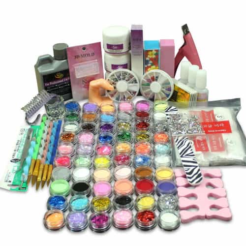 Full 60 Acrylic Powder Glitter Liquid Nail Art Kits Set Tip Brush Glue