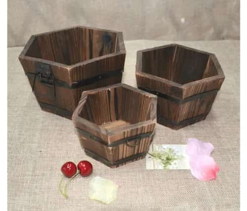 RETRO WOODEN BARREL GARDEN DECORATION 3 PIECES