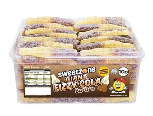 GIANT FIZZY COLA BOTTLES TUB (SWEETZONE) 60 COUNT Free Postage