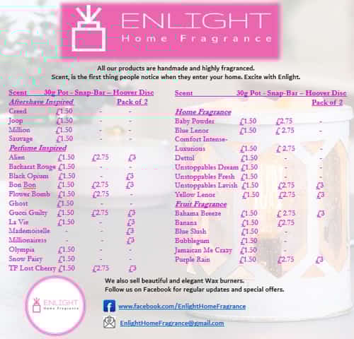 Our scent list. Some amazing fragrances here.