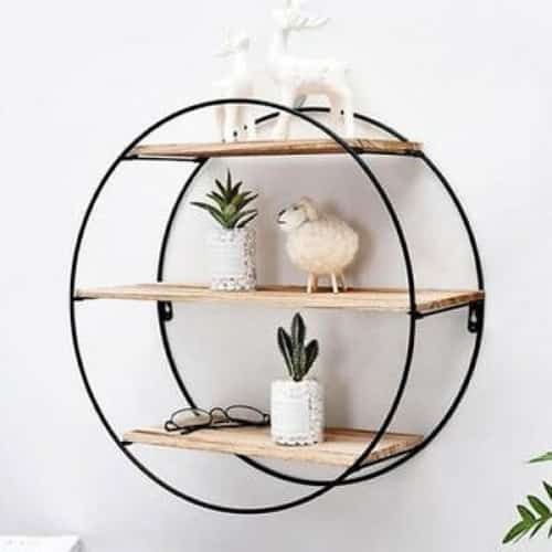 Round Floating Metal Shelving Unit | Vintage Wooden Shelf Unit (free p&p)