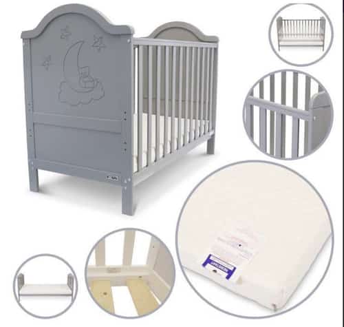 iSafe Baby Cot Bed Toddler Bed - Wendy (Grey Including Mattress)