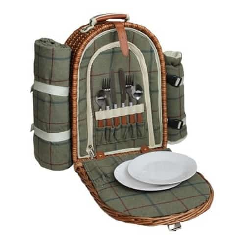 2 Person Green Tweed Fitted Picnic Back Pack