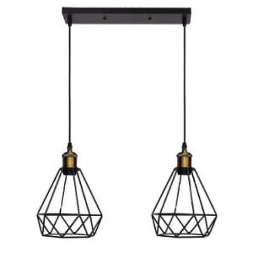 Retro Industrial 2 Head Black Ceiling Pendant Light Metal Wire Cage