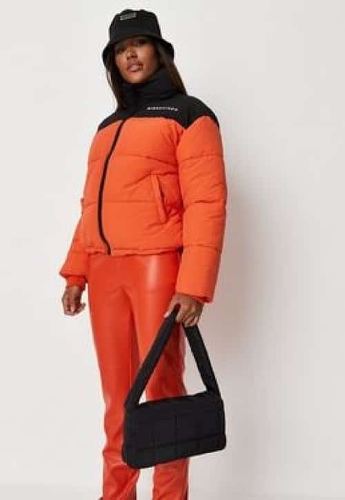 orange missguided colourblock puffer coat