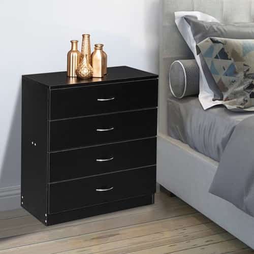 MDF Wood Simple 4-Drawer Dresser Black