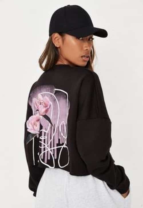black missguided script graphic back fleeceback cropped sweatshirt