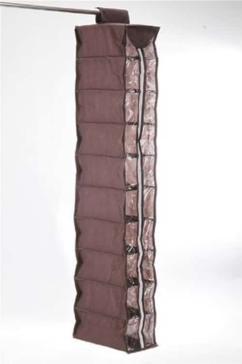 10 Zip Section Hanging Clothes Organiser Brown