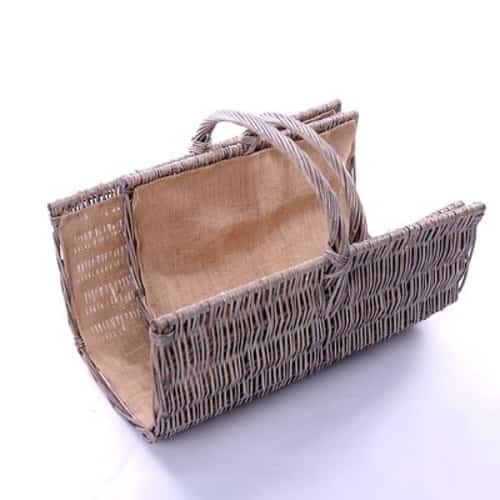 New - Wicker Half Pipe Hessian Lined Log Basket £29.00