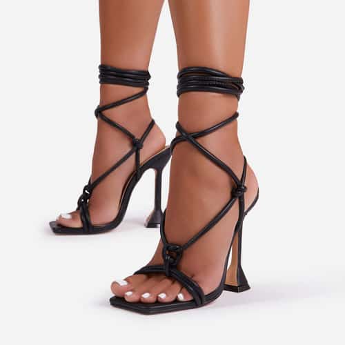 SALE - FIAT LACE UP SQUARE TOE SCULPTURED HEEL IN BLACK FAUX LEATHER!