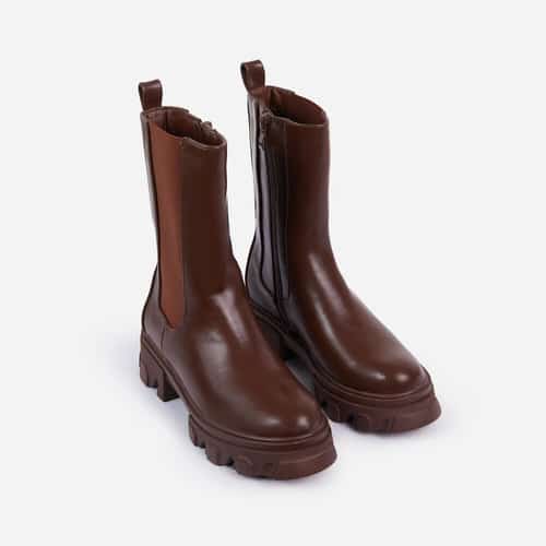 SALE - STEELE CHUNKY SOLE ANKLE BIKER BOOT IN BROWN FAUX LEATHER!