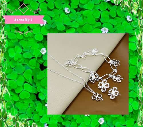 925 Sterling Silver Four-Leaf Clover Set